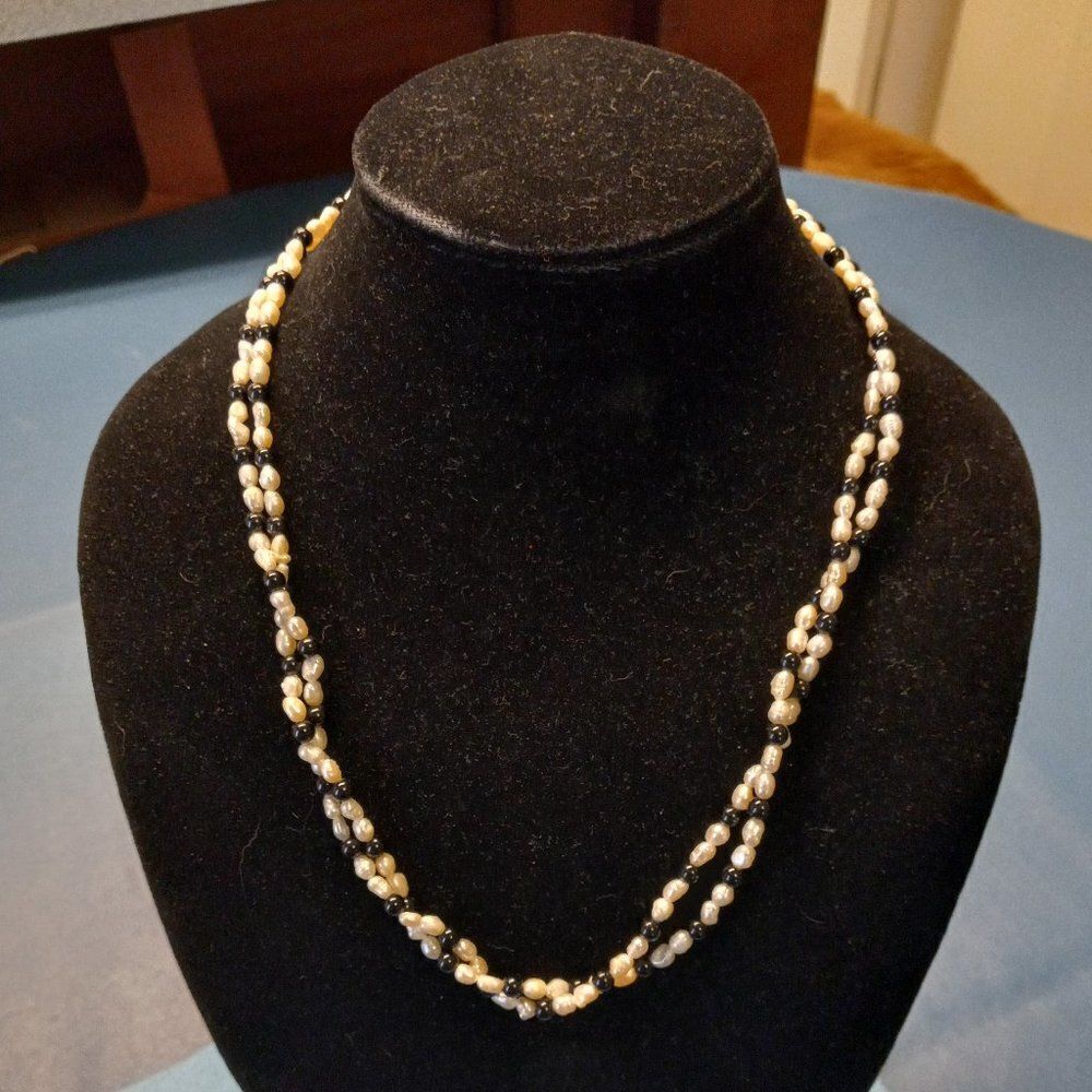 Double strand Seed Pearl and black bead Necklace